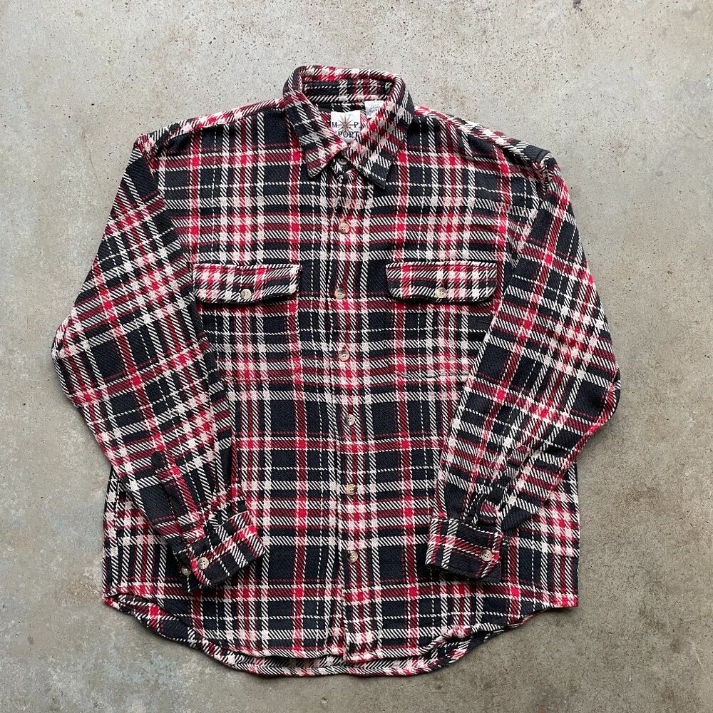 M.A.P. Sport Knit Flannel Shirt Heavy Cotton Plaid Checks Men's Size Large